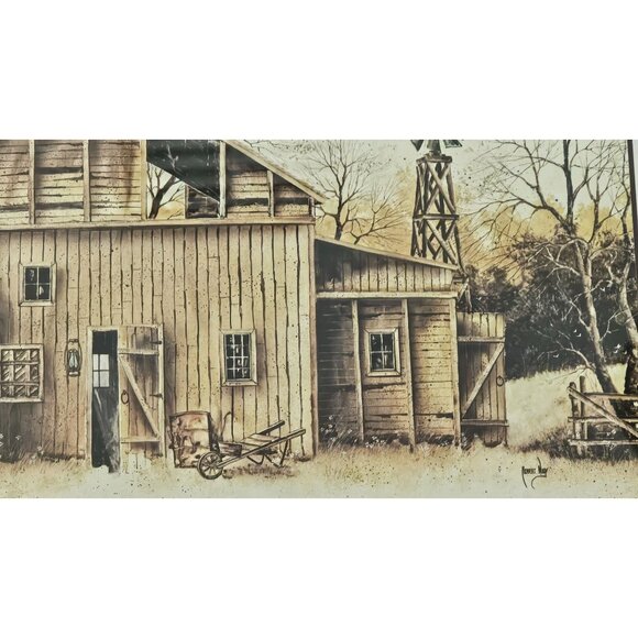 Vintage Robert Nidy Barn & Windmill Framed Print w/ Rustic Wooden Frame 8.5x10.5 - Picture 3 of 6